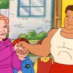 The Magic School Bus: die Lehrerin gibt einem sportlichen Mann die Hand. Im Hintergrund sehen wir ihre Schüler.