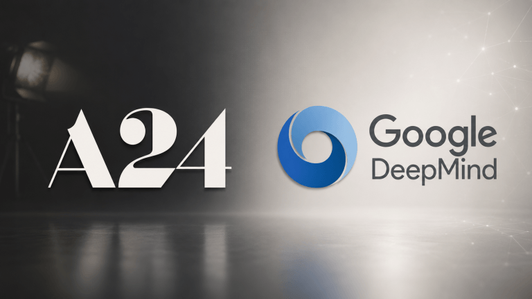 Das Bild zeigt die Logos von A24 und Google Deepmind auf hellem Hintergrund.