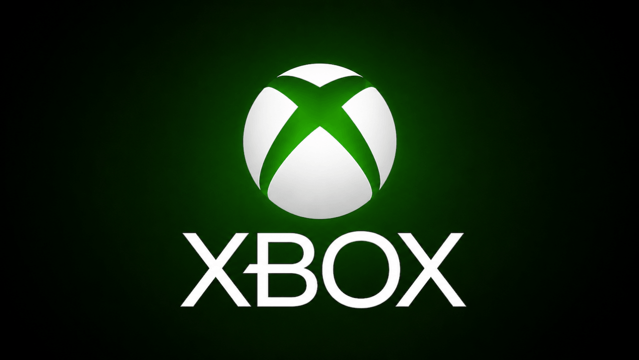 Das XBOX-Logo zeigt ein X auf einem weißen Ball, darunter steht der Schriftzug XBOX. Der Hintergrund ist schwarz mit einem grünen Schimmer in der Mitte.