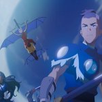 Avatar Aang: The Last Airbender: mehrere Zeichentrick-Figuren stehen in Kämpferpose vor etwas, das wie der Mond aussieht.