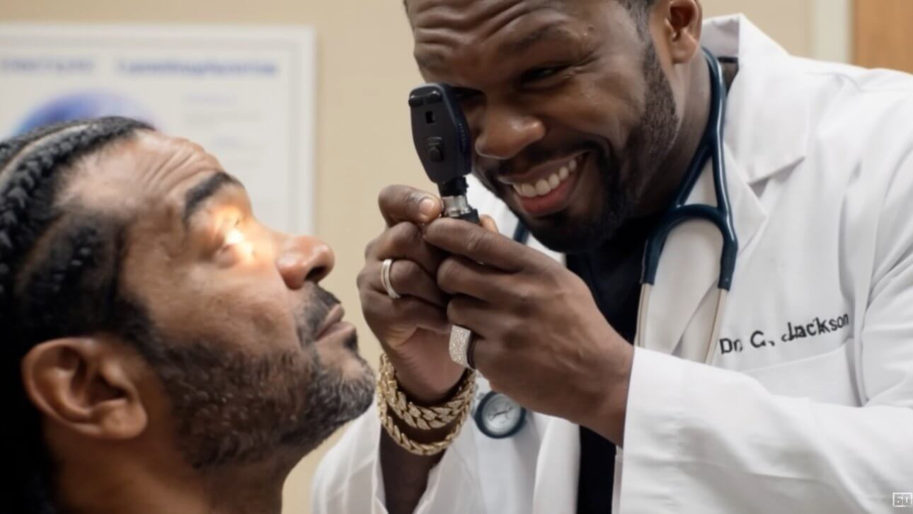 50 Cent Feat. Max B - ‘No More Tricks, No More Tries’: Curtis Jackson ist als Arzt verkleidet und untersucht das Auge eines Patienten.