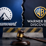 Dieses Bild zeigt die Logos von Paramount und Warner Bros. und darunter den Hammer eines Richters.