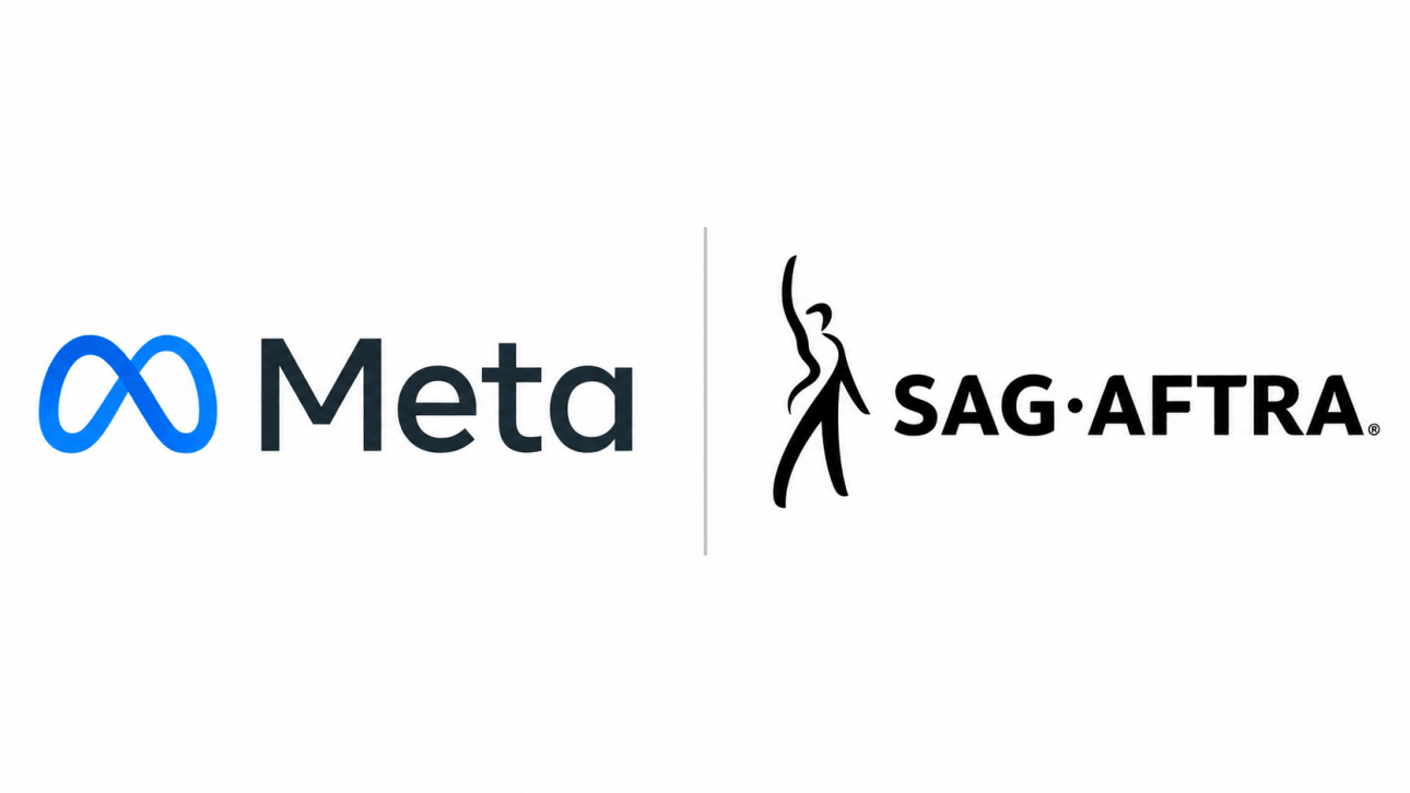 Meta SAG-AFTRA: die Logos von Meta und SAG-AFTRA nebeneinander auf einem weißen Hintergrund