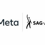 Meta SAG-AFTRA: die Logos von Meta und SAG-AFTRA nebeneinander auf einem weißen Hintergrund